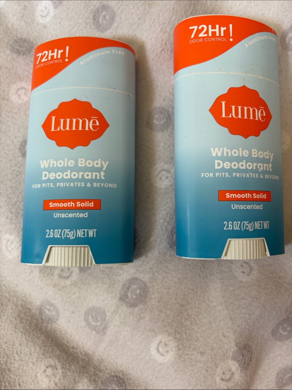 2 pack new lume unscented whole body deodorant no aluminum
